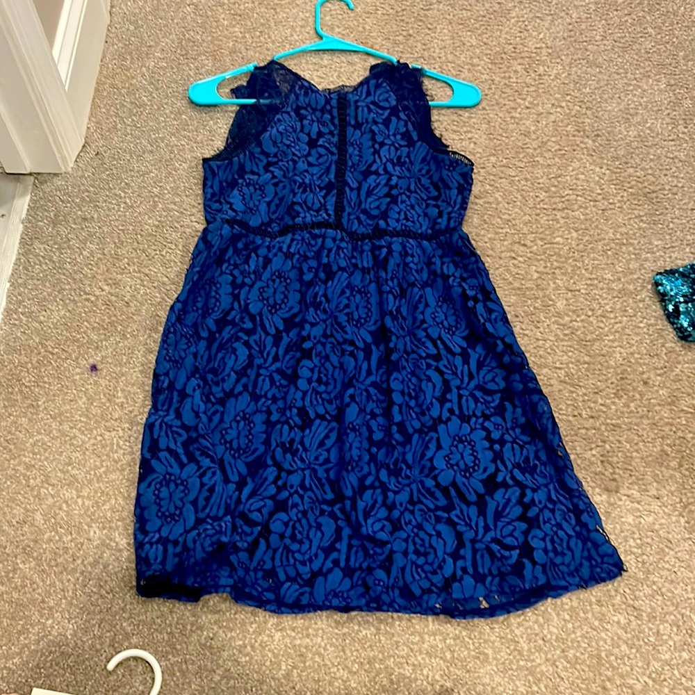 Trixxi girl royal blue mini dress with laced flower design